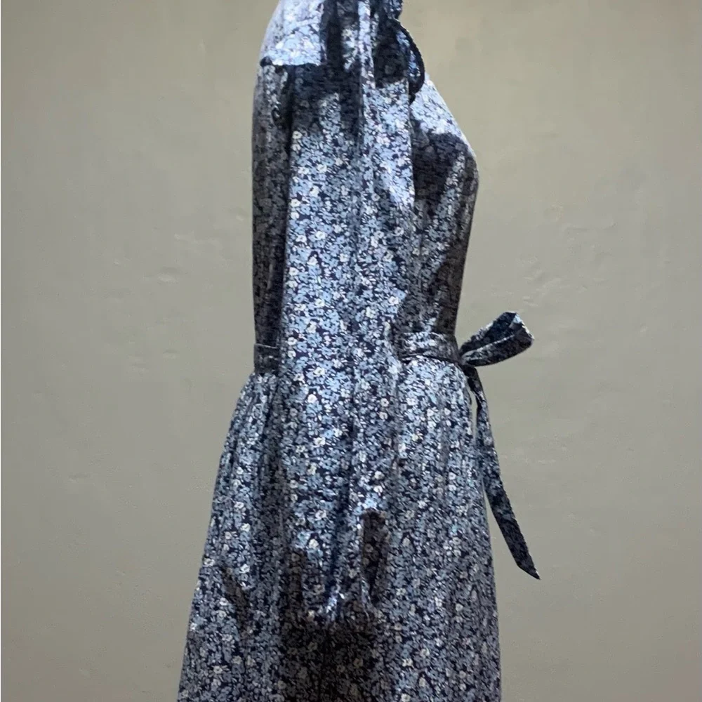 J.Crew Sz Small Long Sleeve Blue Floral Print Belted Dress - Picture 6 of 7